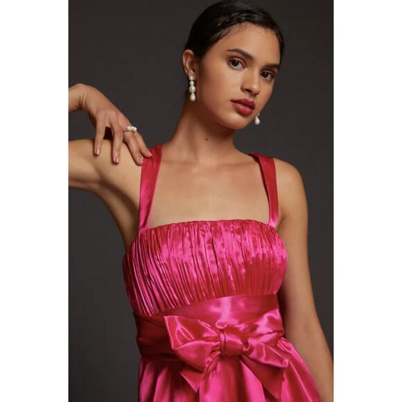 Anthropologie Maeve Bow-Tie Satin Mini Dress - Picture 2 of 4